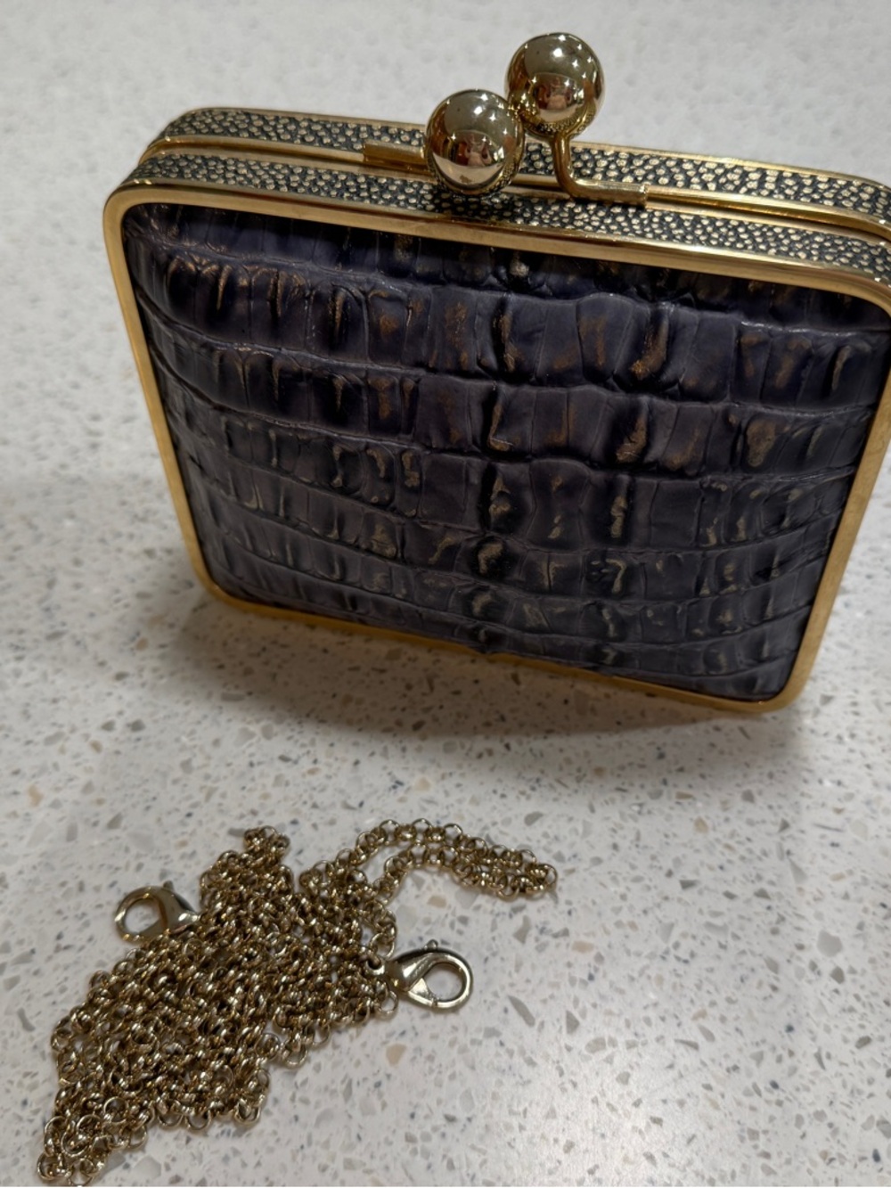 Brahmin Blue Croc-Print Box Clutch with Gold Hardware - Picture 7 of 7